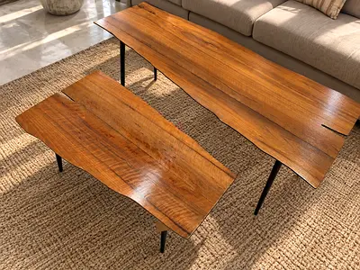 Marina Home Set of 2 Coffee Tables with Metal Wooden Print