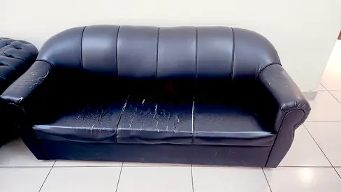 Black 3+3+1+1 -Seater Faux Leather Sofa — Used with Wear in International City