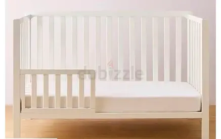 White Wooden Baby Crib - Convertible / Toddler Rail Included
