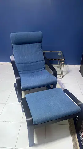 IKEA - Relaxing chair Blue fabric lounge chair with matching ottoman