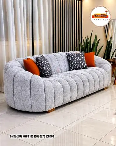 Modern Curved Grey 3-Seater Sofa