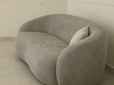 Curved Grey Bouclé Sofa - 2-Seater Modern Lounge