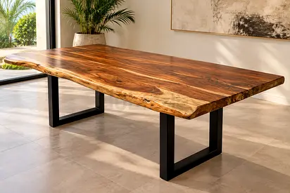 Dinning table wooden with black metal legs