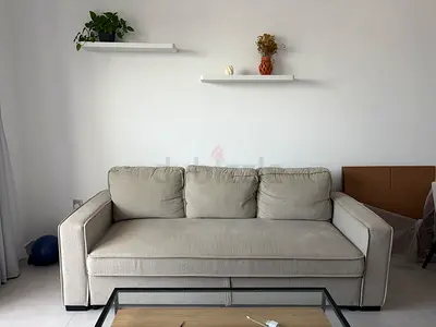 Beige 3-Seater Fabric Pull-Out Sofa Bed with Storage and sleeping function