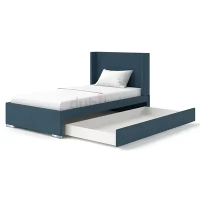 Single bed with under-bed drawer / trundle, modern design (blue)