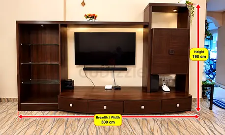 Solid Wood Entertainment Unit / TV Wall Cabinet - 300cm Wide, 190cm High
