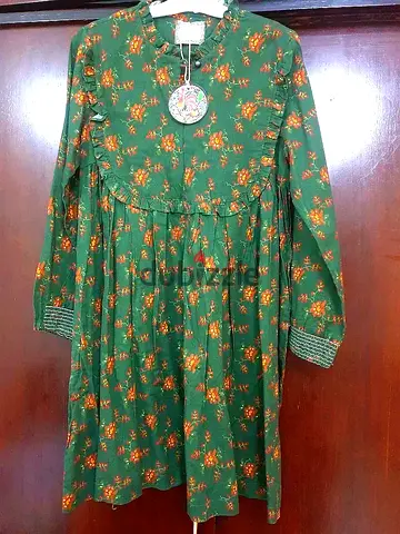 Green Floral Long-Sleeve Ruffled Midi Dress - Size Unknown