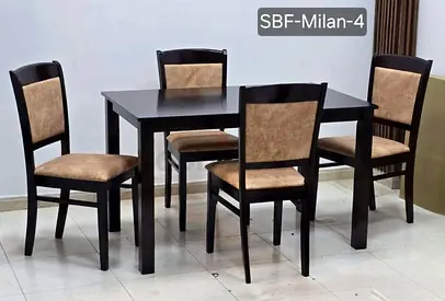 4-Seater Wooden Dining Table with Upholstered Chairs - Dark Brown