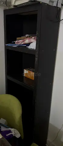 Tall black wooden bookshelf - sturdy, used, good for storage