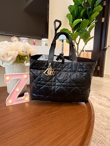 Black Quilted Tote Bag with Charm - Spacious Everyday Bag