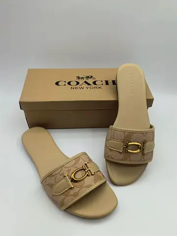 Coach Women's Beige Signature Slide Sandals - Size 36-42