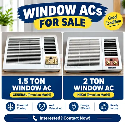 Set of Window ACs - 1.5 Ton (nikai ) & 2 Ton () - Good Condition.
