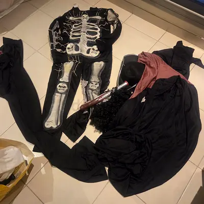 Assorted Halloween masks and decorations - used