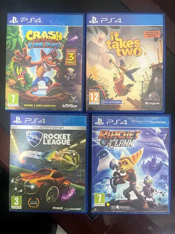 Bundle of 4 PS4 Games: It Takes Two, Ratchet & Clank, Crash, Rocket League 100 for all 4 games