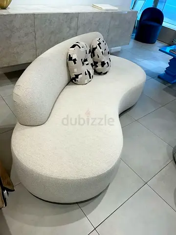 Curved Modern Two-Seater Lounge Sofa in Off-White Bouclé