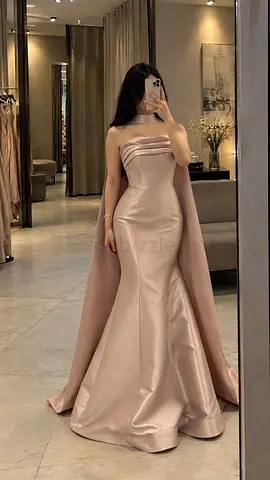 Strapless Blush Pink Satin Mermaid Gown with Cape