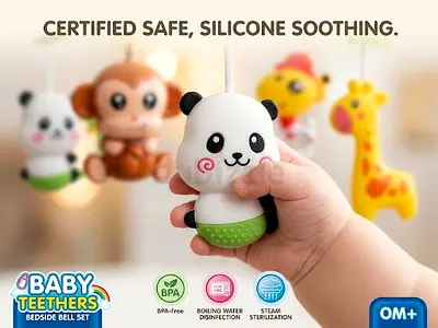 Cot mobile with Baby teethers