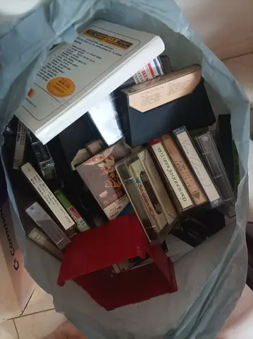 Bag of mixed audio cassette tapes - assorted music and spoken word