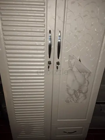 White 2-door Wardrobe/Armoire with Lock and Drawer - Good Condition