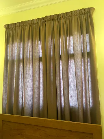 Beige fabric curtains with gathered header - set of 2 panels