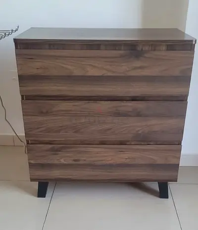Wooden 3-Drawer Chest/Dresser in Walnut Finish - Good Condition