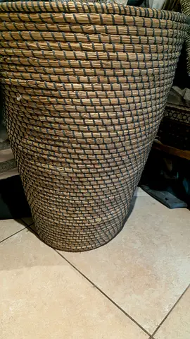 Tall Woven Rattan Laundry Hamper / Storage Basket