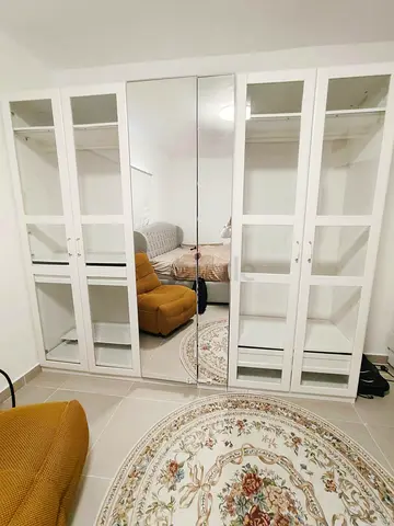 IKEA PAX-style white wardrobe with mirrored doors - excellent condition