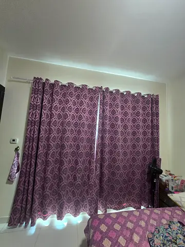 Purple patterned blackout curtains - good condition