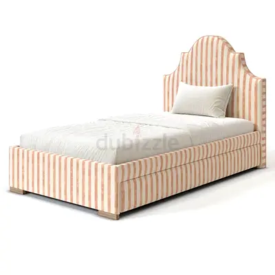 Single upholstered bed with striped headboard