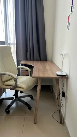 Wooden study desk / computer table in good condition and Cream Leather Office Chair with Wheels and