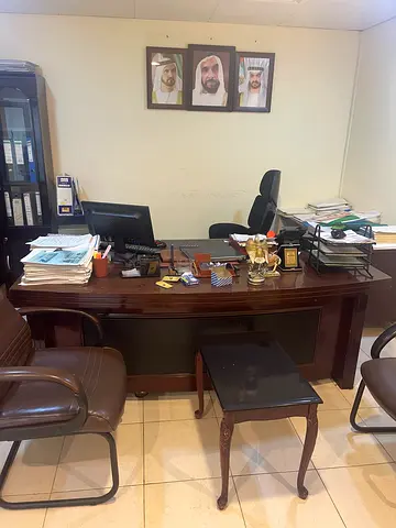 Wood Executive Office Desk with Leather Visitor Chairs - Used