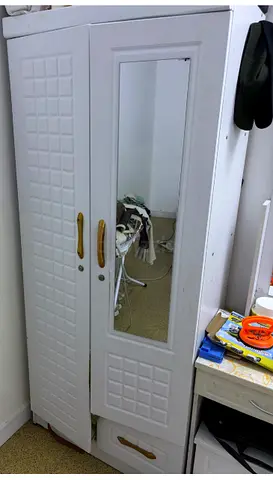 White Wardrobe with Mirror and Drawers - Good Condition