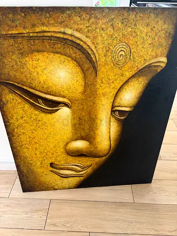 Large Golden Buddha Face Canvas Artwork - Contemporary Wall Art