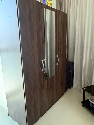 3-door wooden wardrobe with mirror — good condition, and 160 bed , dresser