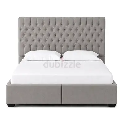 Grey Tufted Upholstered Double Bed with Headboard