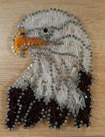 Handmade String Art Eagle Wall Hanging. Made with nails and string on wood.