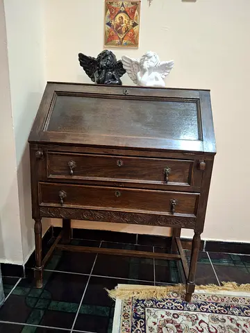 Vintage Solid Wood Secretary Desk with Drawers