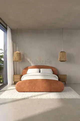 Curved Head & footboard terracotta queen thick bed