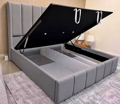 Gray Upholstered Storage Ottoman Bed with Headboard - Queen/King (opens up)