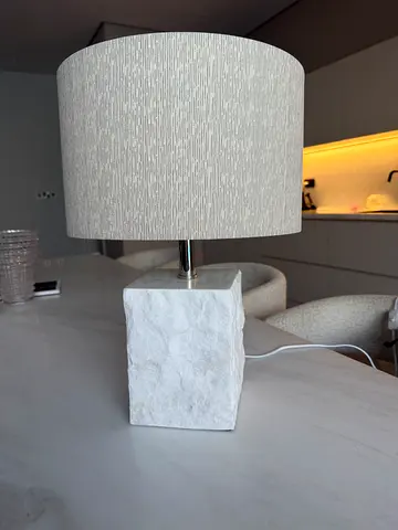2 Modern marble block table lamp with fabric shade - light grey