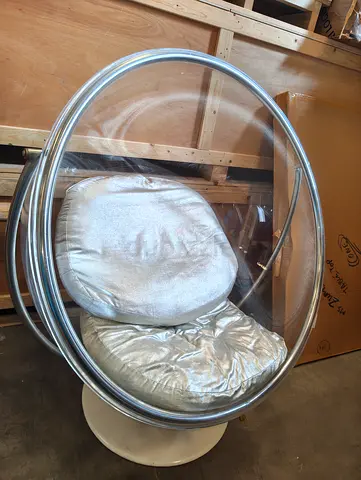 Transparent Bubble Chair with Silver Cushion - Vintage Modern