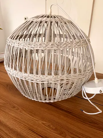White woven rattan hanging pendant light shade (round) Large size