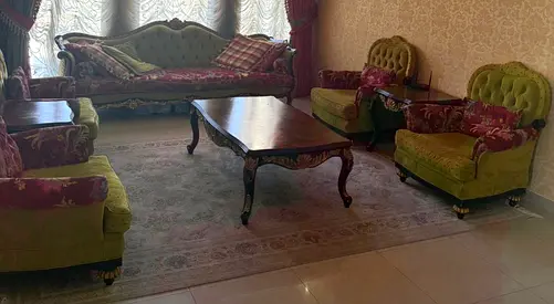 Classic upholstered living room sofa set with coffee table - well kept