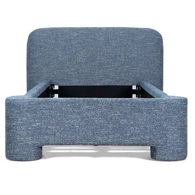 Single Bed Frame - Prussian Blue - Soft linen fabric upholstery