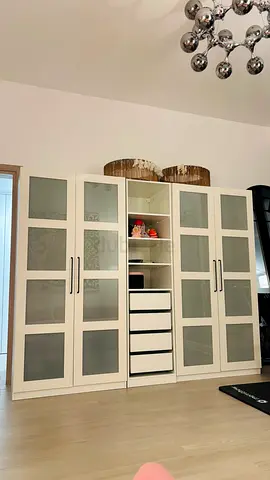 Large White Storage Cabinet with Glass Doors and Drawers (IKEA)