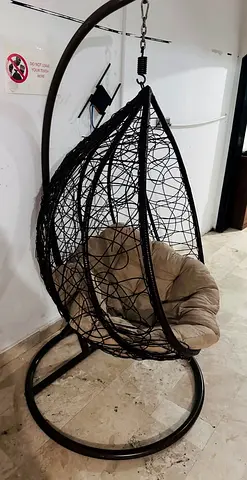 Rattan-style Hanging Egg Chair with Stand and Cushion