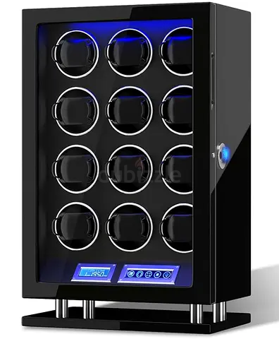 12-Station Automatic Watch Winder with LED Display - Black