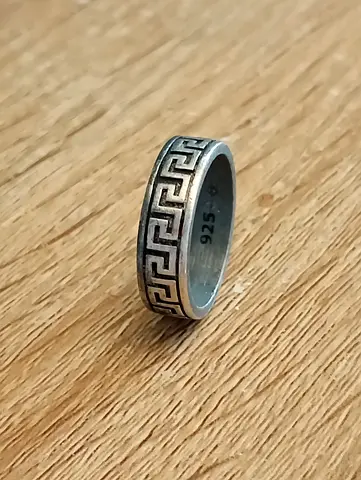 Sterling Silver 925 Men's Band Ring with Greek Key Pattern