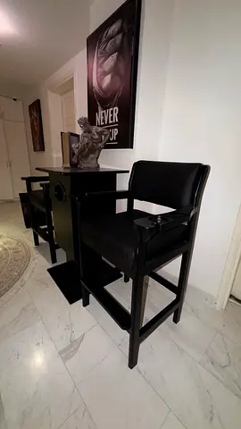 Set of billiard Wooden Counter Chairs ، with table , and stick holder.