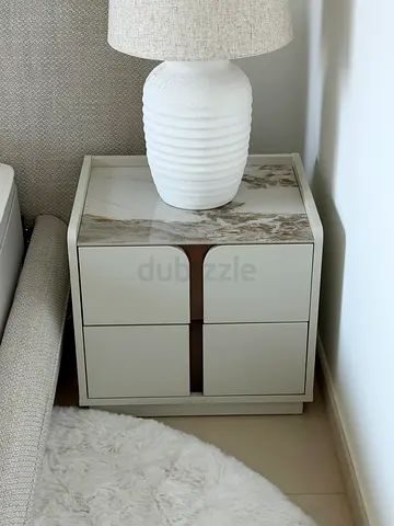 Modern marble-top bedside table / nightstand - cream finish